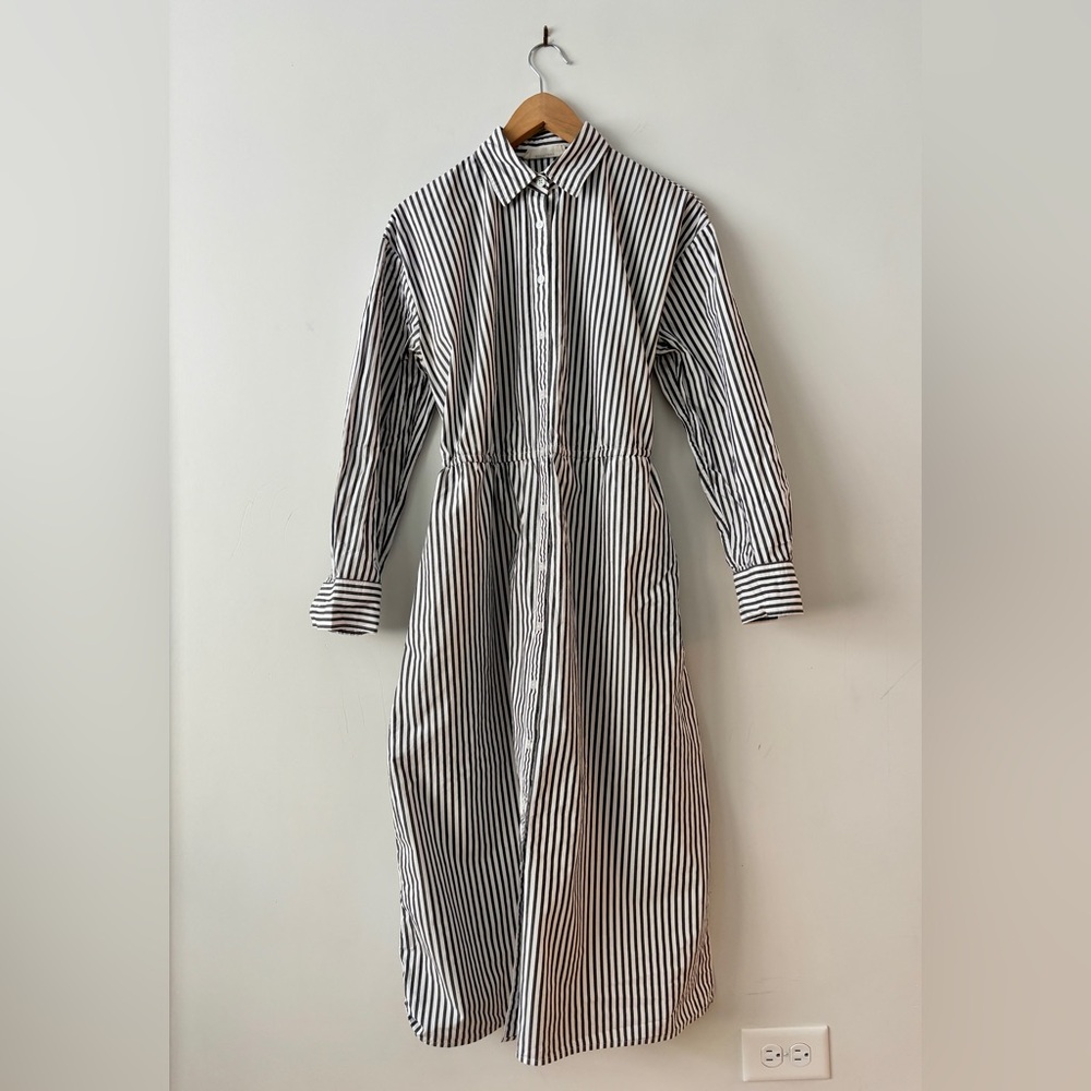 Everlane Black and White Striped Long Sleeve Dress